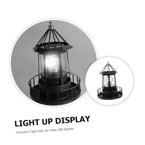 Black Solar Rotating Lighthouse Lawn Ornament B68553