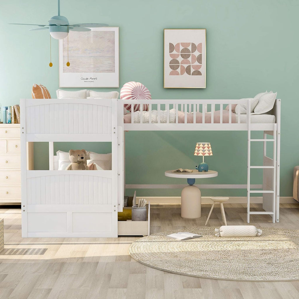 White Triple Loft Bunk Bed with 2 Drawers A2365