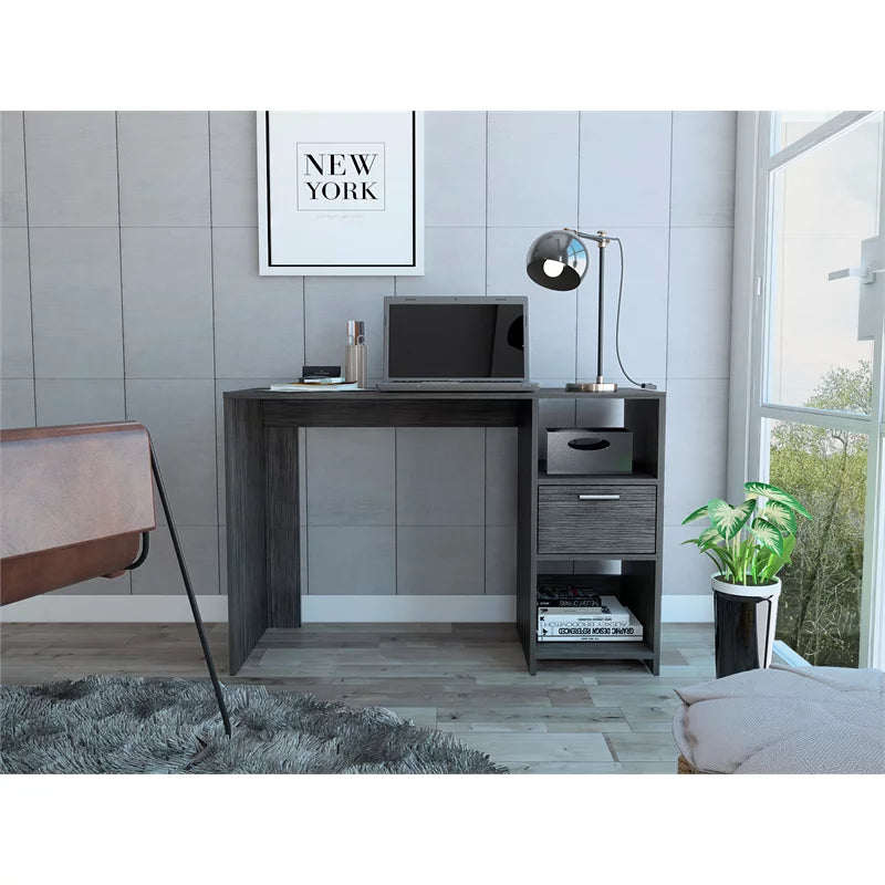 Grey Oak Computer Desk with Drawer and Two Shelves F2376