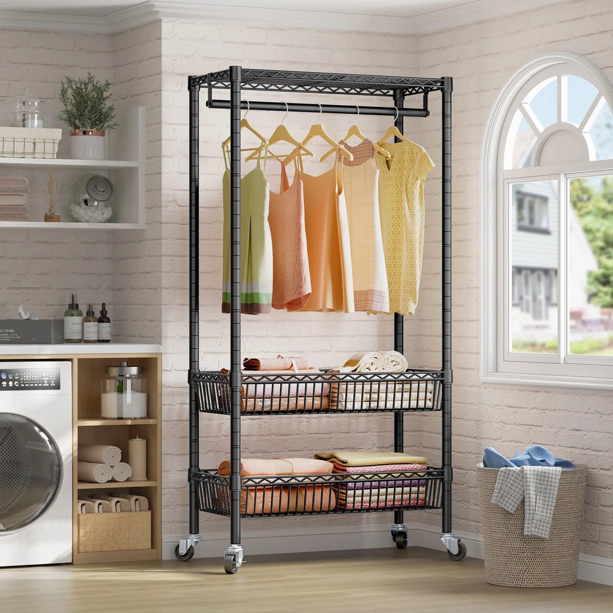 Black Rolling Laundry Sorter Cart with Wheels A724