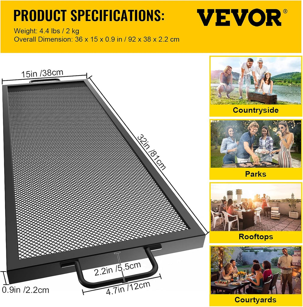 32 x 15 inch Black Steel Fire Pit Grill Grate X61963