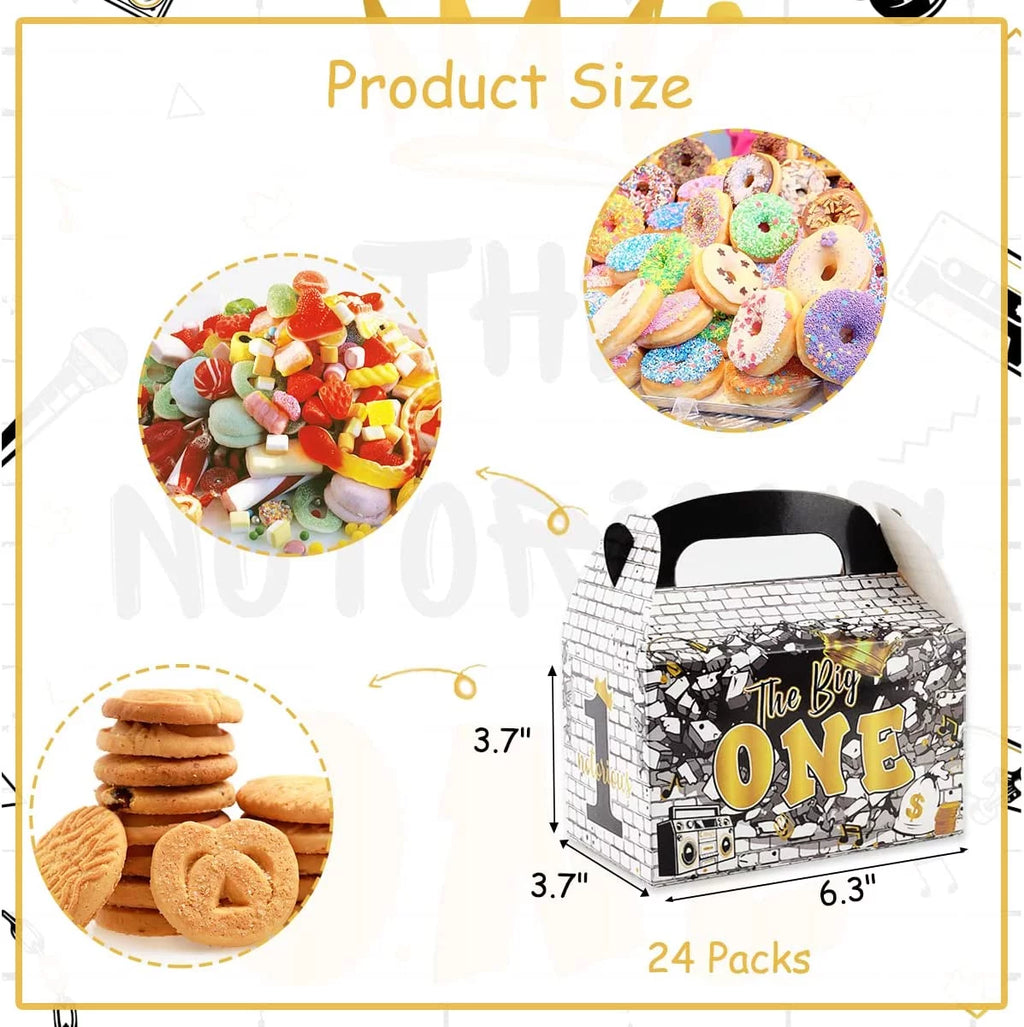 Black Gold 1st Birthday Treat Boxes with Handle M256
