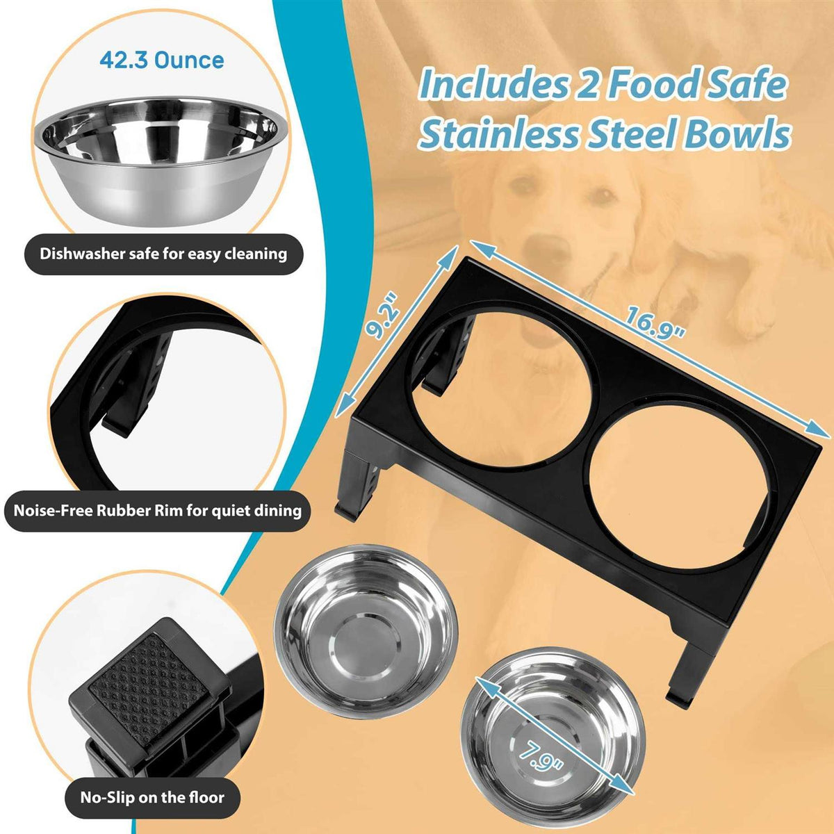 Elevated Dog Bowls with 2 Stainless Steel Bowls T4520
