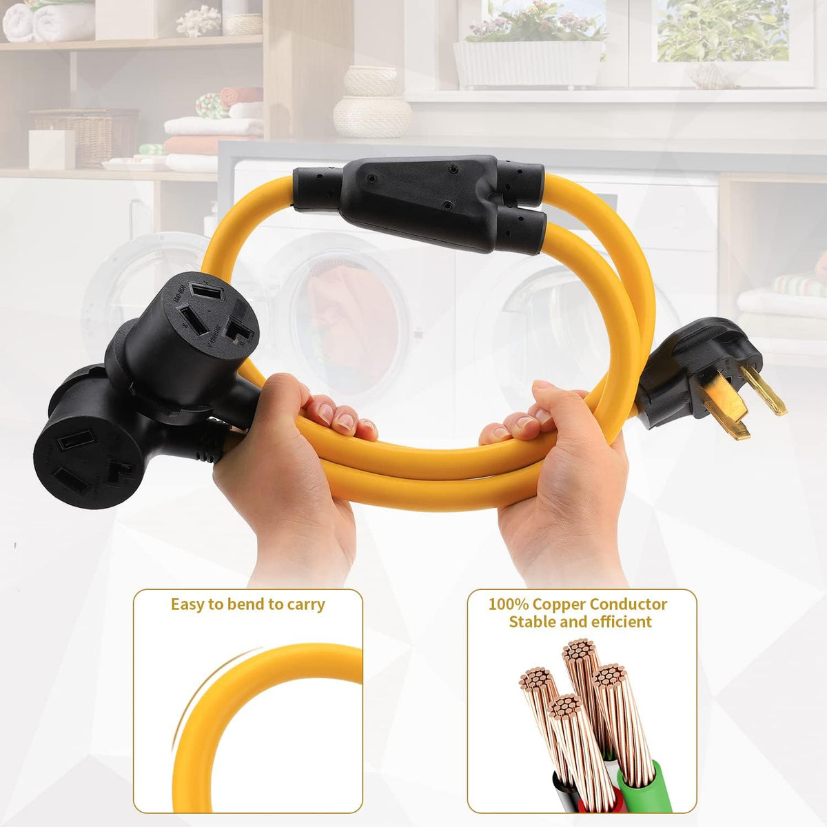 3 Prong Dryer Y Splitter 3 FT, 30 Amp 250 Volt 7500W STW 10 AWG, UL Listed Pack of 2 J976048