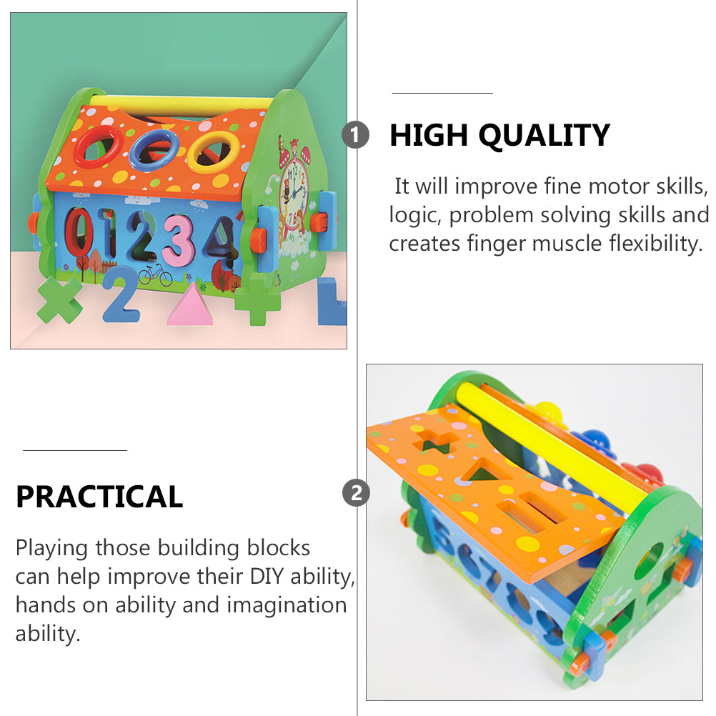 Wooden House Building Block Numbers Shape Matching Game Playset L526783