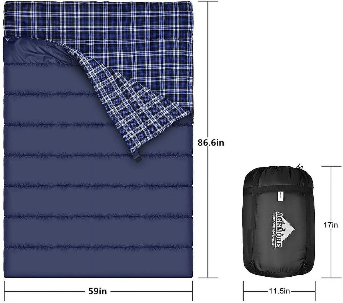 Cotton Flannel Queen Size 2 Person Waterproof Sleeping Bag T351922