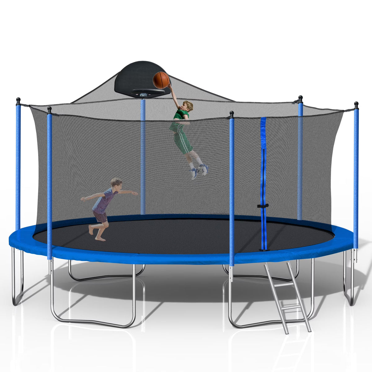 14 FT Trampoline Set with Safety Enclosure Net, Basketball Backboard and Ladder Y451598