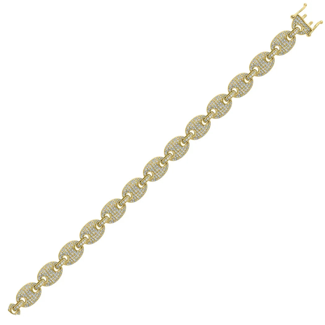 925 Sterling Silver Yellow CZ Pave 10mm 28 Inch Mariner Link Chain K1935
