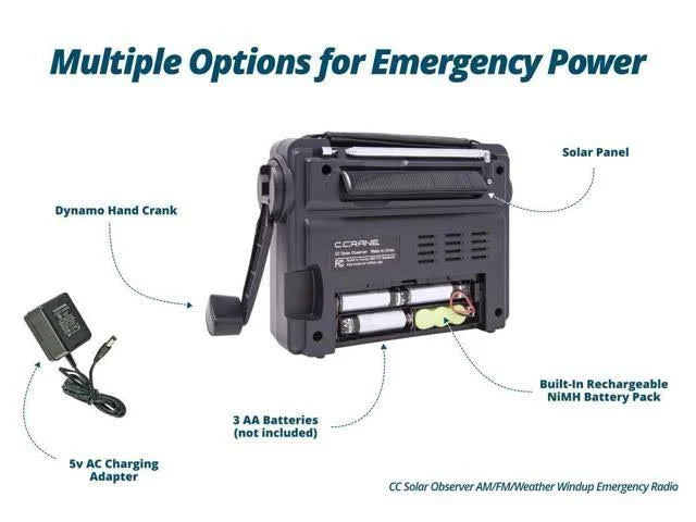 Solar Observer Emergency Portable Radio with Crank Flashlight F36316