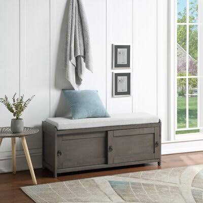 Solid Wood Storage Bench Grey W358