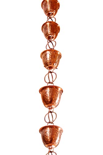 Pure Copper Hammered Cup Rain Chain, 8-1/2 Feet Length S2893