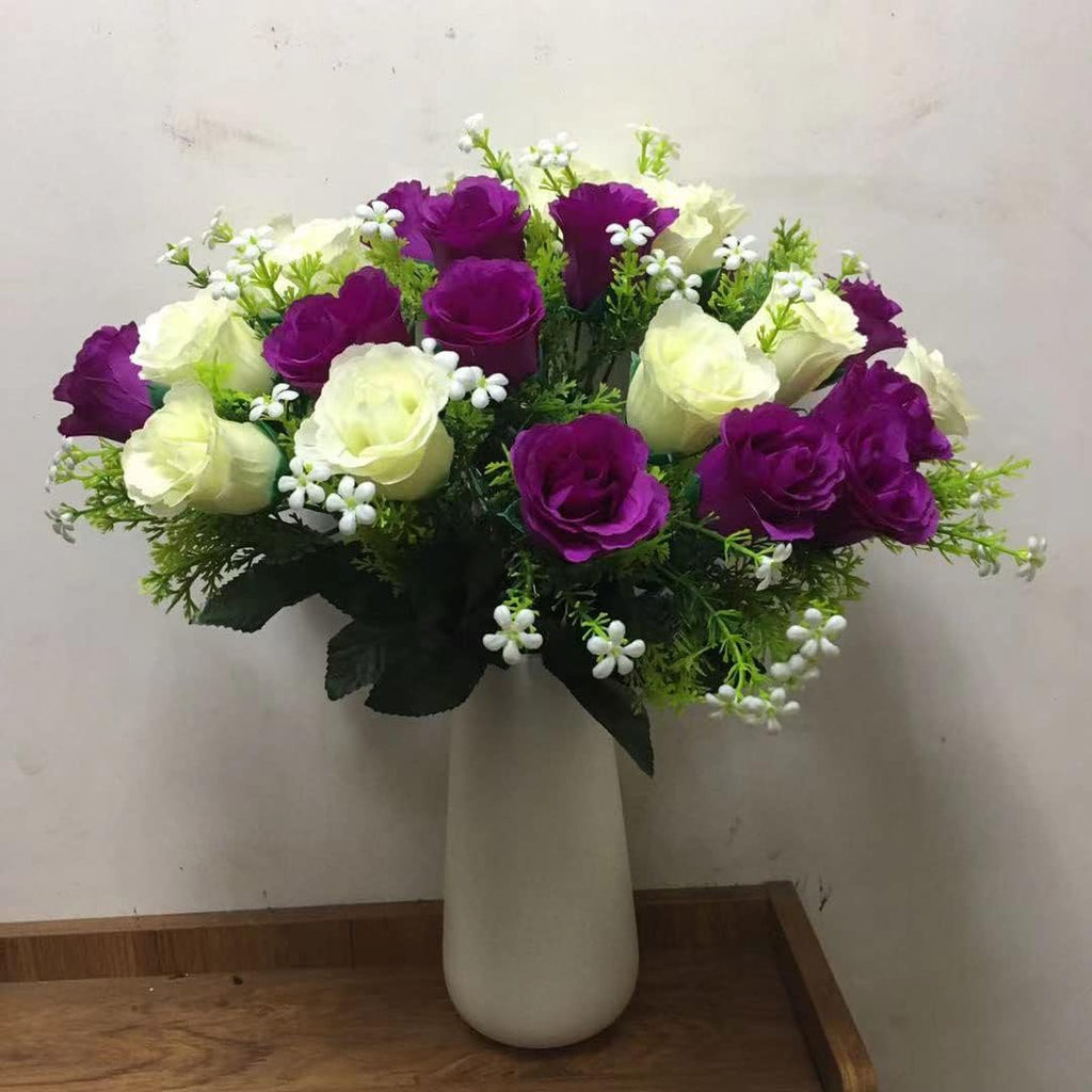 Purple White Artificial Cemetery Rose Flowers (1) H352