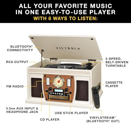 Mahogany 8-in-1 Bluetooth Record Player with Turntable R8015