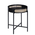 24 Inch Round End Table Rattan Accent Metal Legs Black A834
