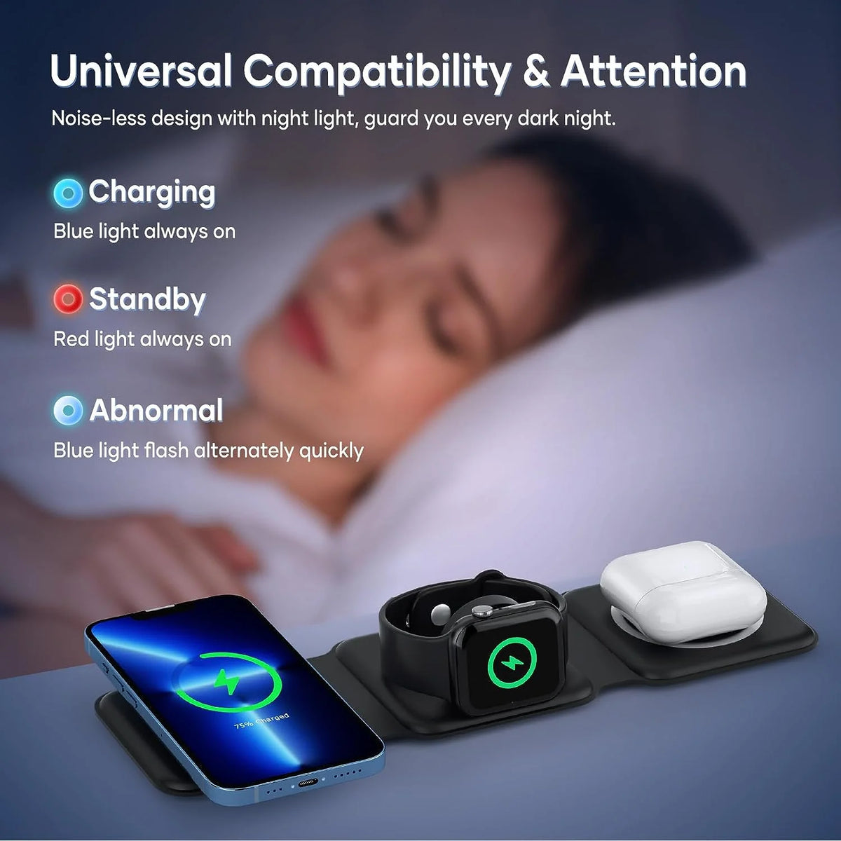3 in 1 Magnetic Foldable Wireless Charger, Black N630