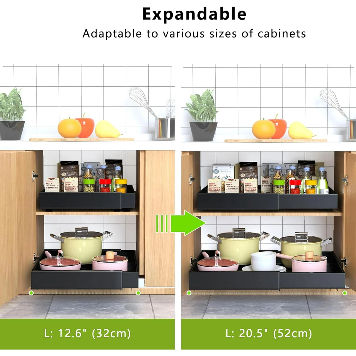 4 Pack Pull Out Cabinet Organizer 21Deep Expandable Slide Out Drawer Organizers A86867