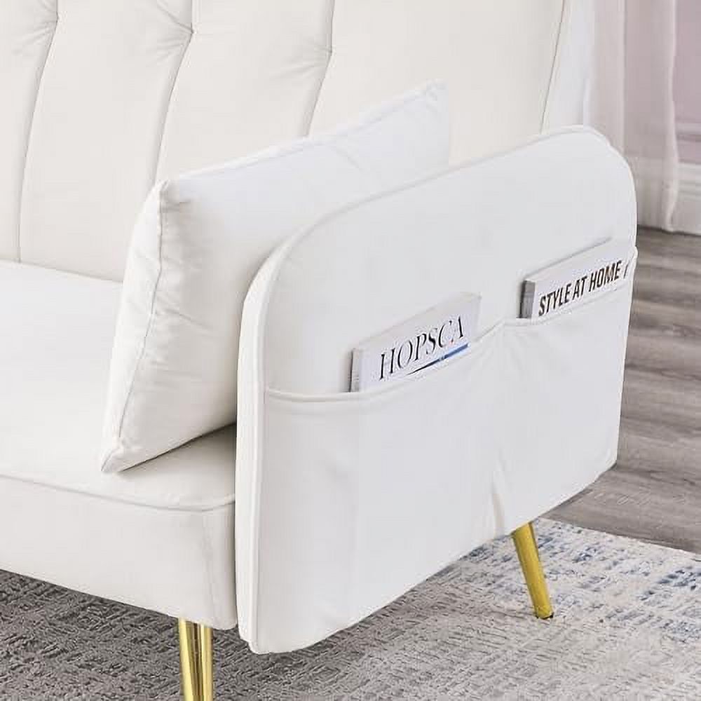 Black Convertible Folding Linen Fabric Futon Sofa Bed with Adjustable Backrest and Metal Legs W441
