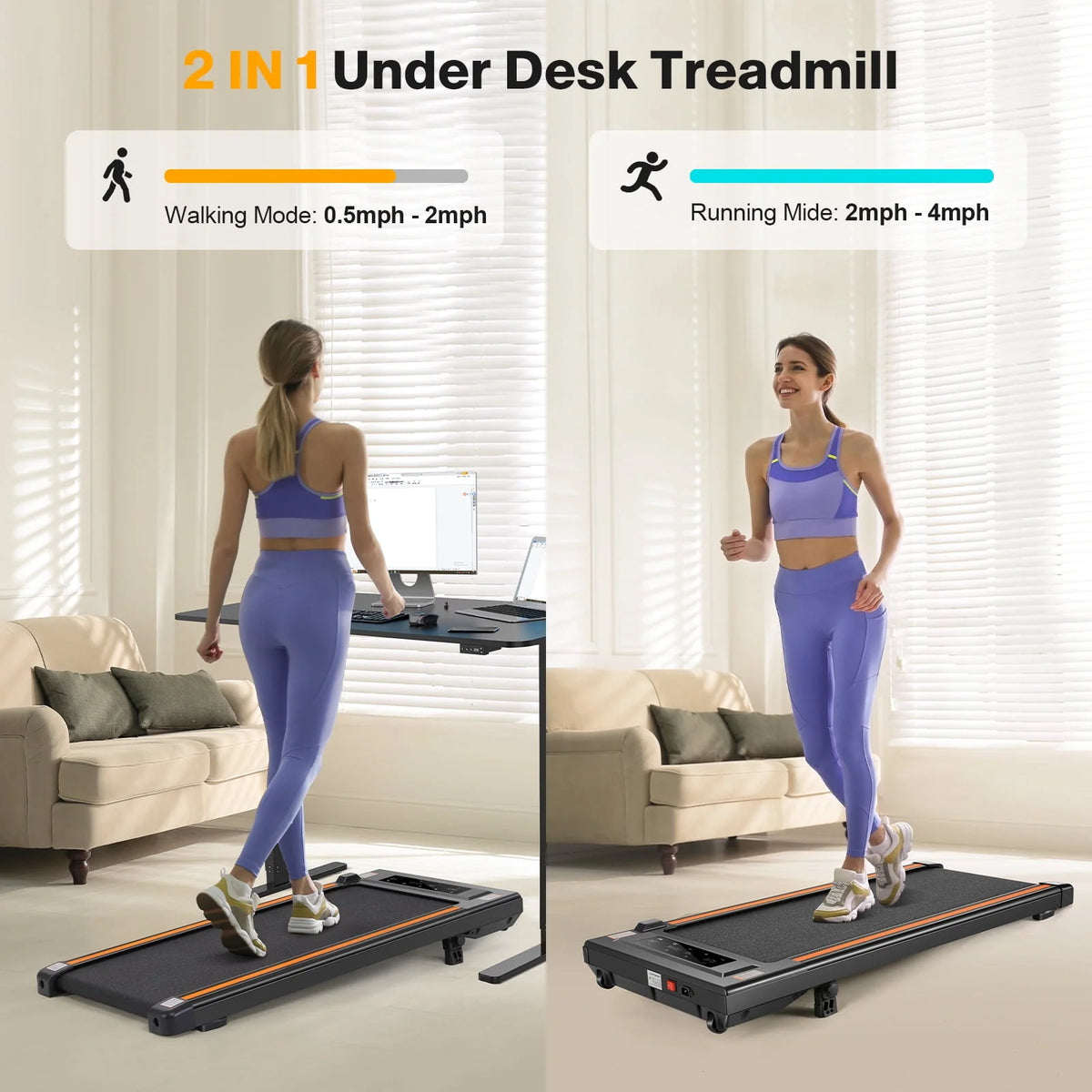 2.5HP Walking Pad Under Desk Treadmill with Remote Control B726