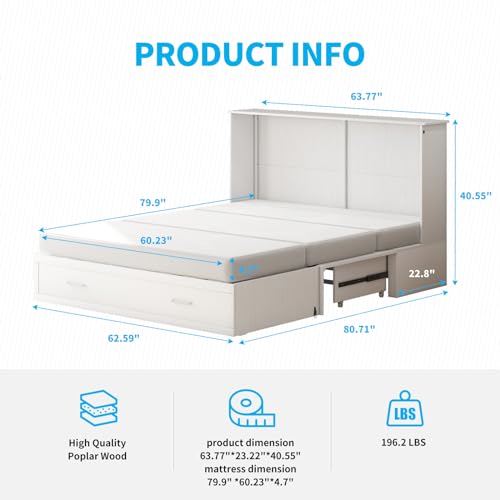 Queen Size Murphy Bed with Tri-Fold Mattress J2182