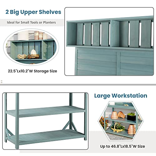 Green 65" Wooden Potting Bench with 4 Storage Shelves T106771