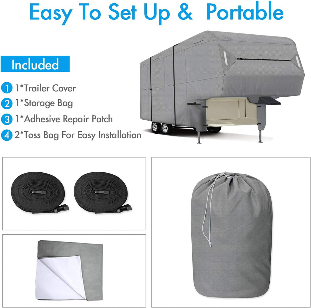 5th Wheel RV Cover 3-Ply Ripstop Waterproof with Steel Pole (26'-29') T48096
