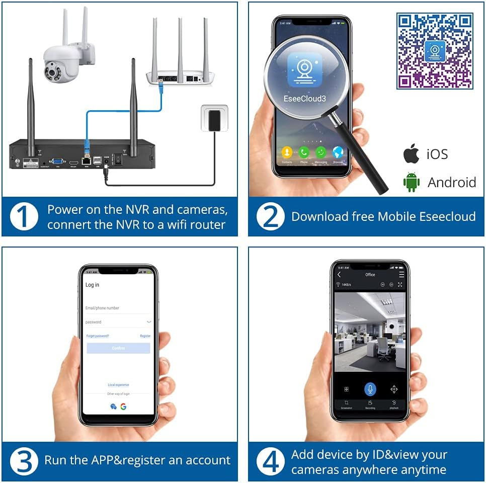 2K Wireless 8CH NVR 4PCS Outdoor WiFi PT Camera with Night Vision M3632