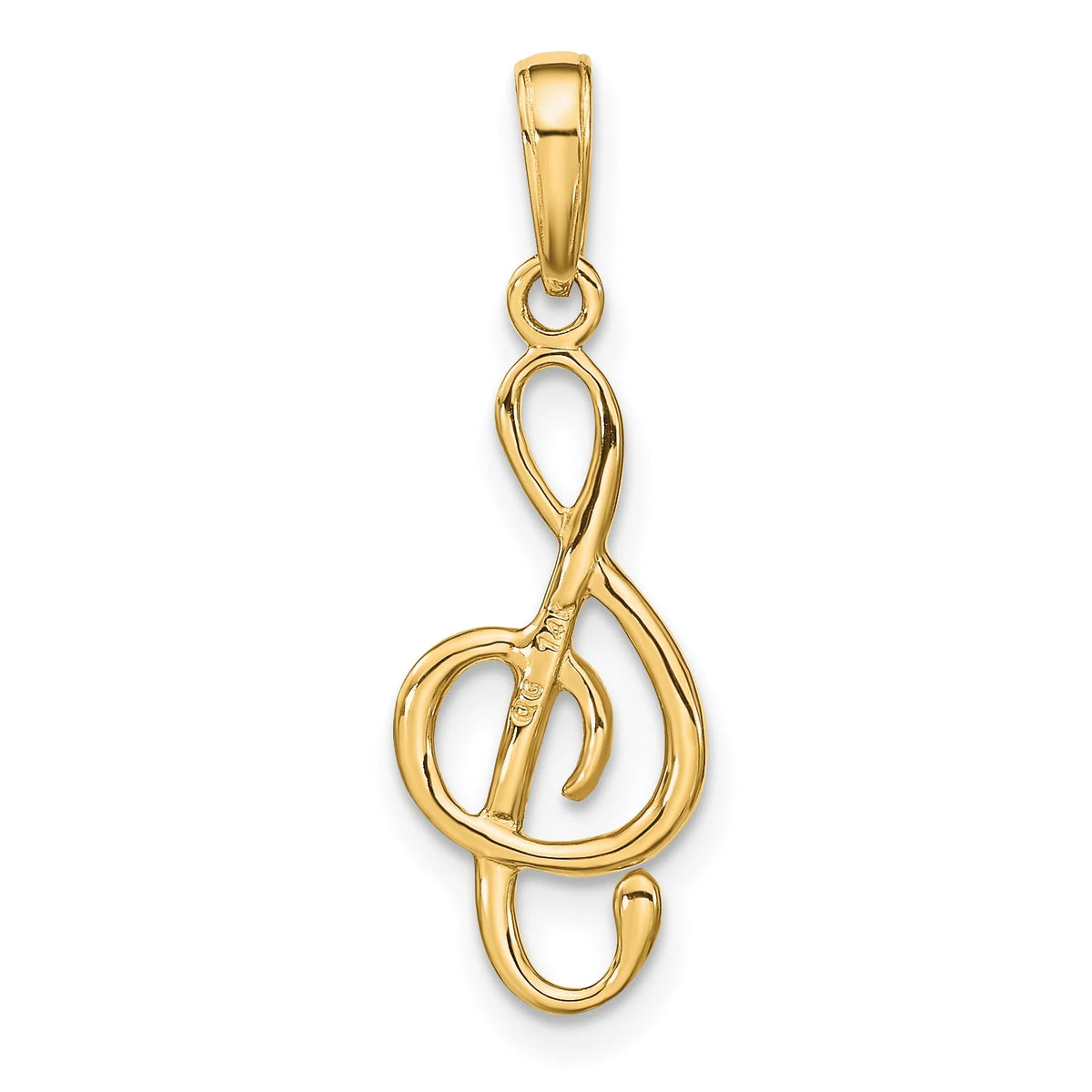 14K Yellow Gold Treble Clef Pendant Charm with Rope Chain Necklace 16'' O854