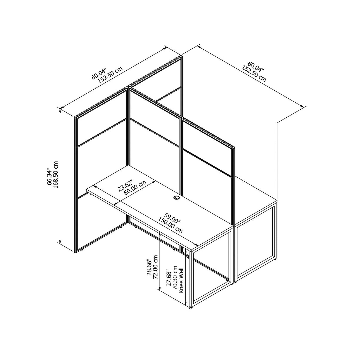60W 2 Person Cubicle Desk with 66H Panels C56751