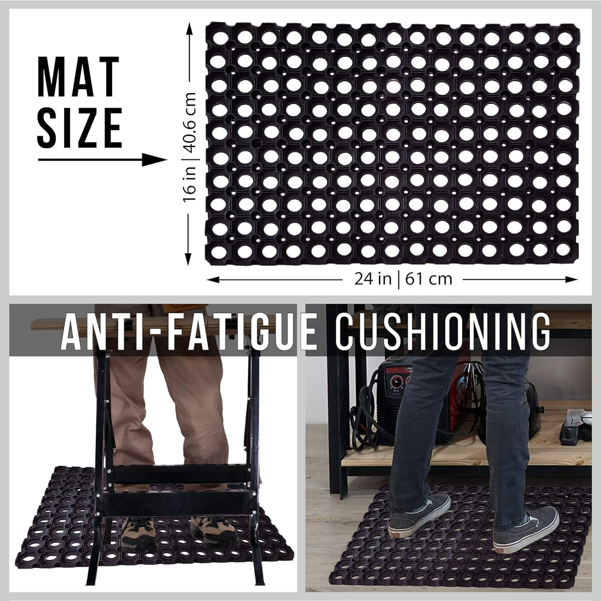 Interlocking Rubber Drainage Floor Mat 24 x 16 inches 12 Mats E581255