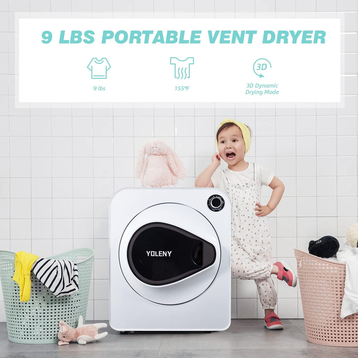White Stainless Steel Portable Laundry Dryer N794456