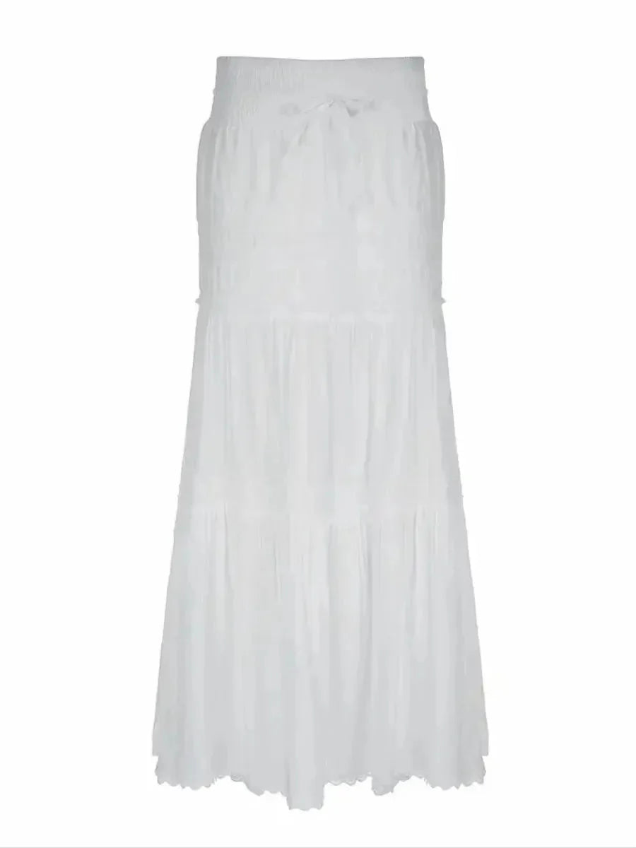 White Drawstring Midi Skirt L930