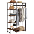 Brown Metal Clothes Rack with Wood Storage Shelves A70421