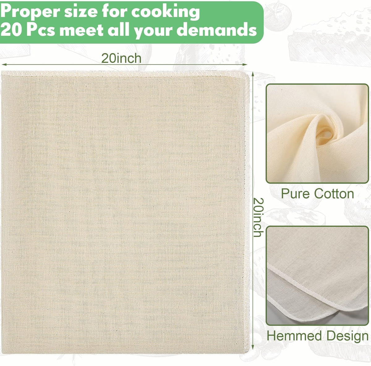 20 x 20 Inch Unbleached Cotton Cheese Cloth W221