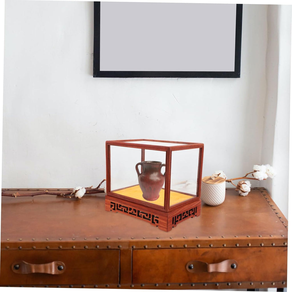 Transparent Display Box Glass Dome Cloche with Wooden Base Q239336
