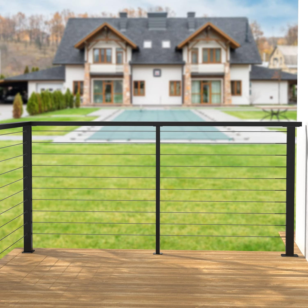 4Pack 36''x2''x2'' Black Square Weldless Stainless Steel Pre-Drilled Cable Railing Post P187401