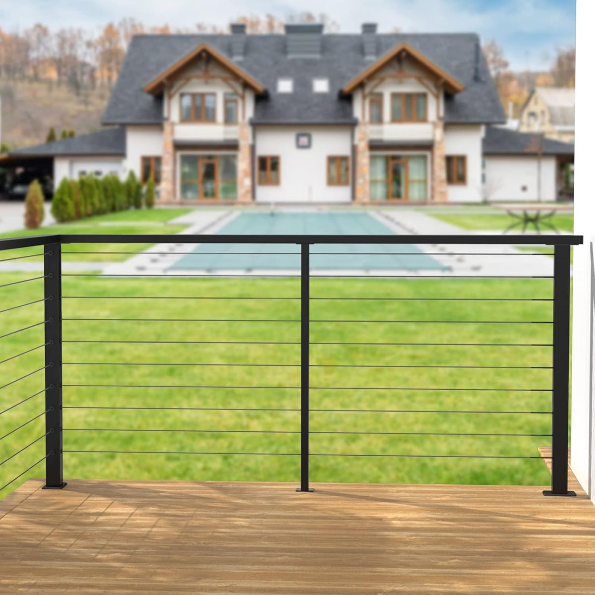 4Pack 36''x2''x2'' Black Square Weldless Stainless Steel Pre-Drilled Cable Railing Post P187401