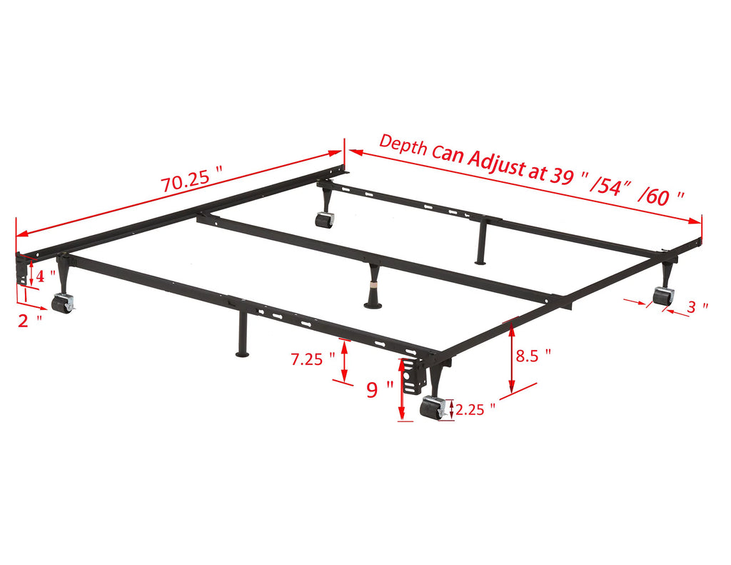 Adjustable Metal Bed Frame with Locking Wheels E7334