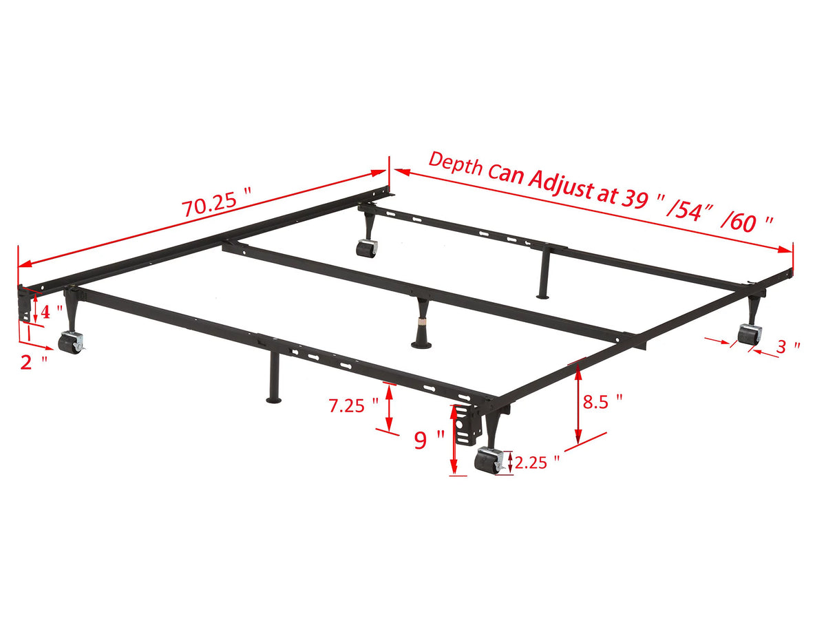 Adjustable Metal Bed Frame with Locking Wheels E7334