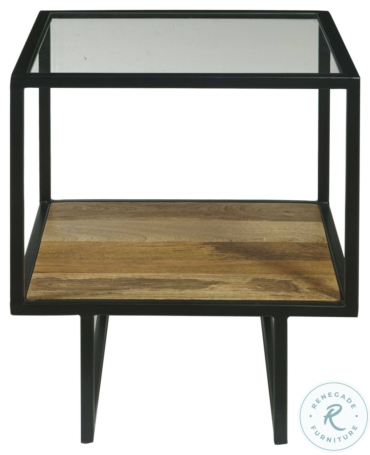 Black Glass Top End Table with Wooden Shelf T18254