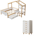 White Full Size Wooden House Bed with Desk and 6-Drawer Chest J369