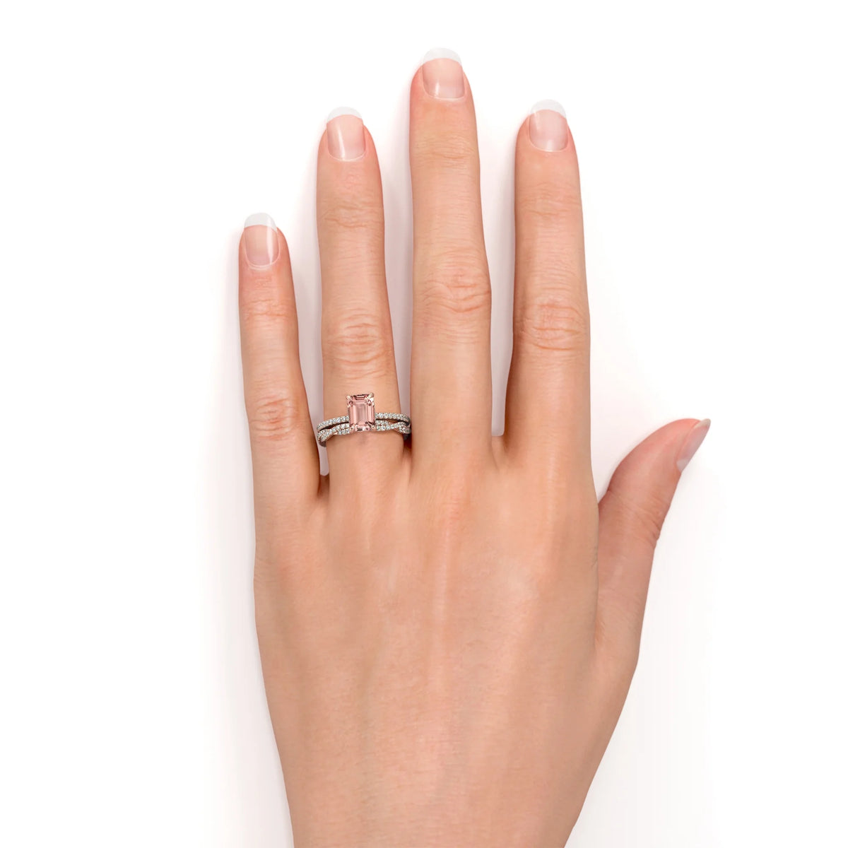 2 Carat Emerald Cut Morganite Bridal Trio Set L8842