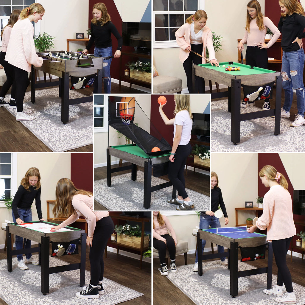 5-in-1 Multi-Game Table with Billiards, Push Hockey, Foosball, Ping Pong, and Basketball R931761
