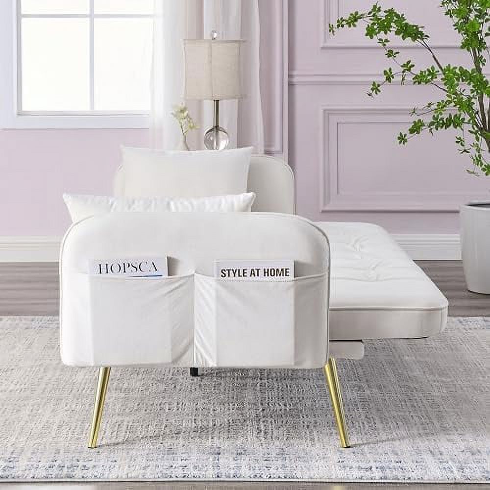 Black Convertible Folding Linen Fabric Futon Sofa Bed with Adjustable Backrest and Metal Legs W441