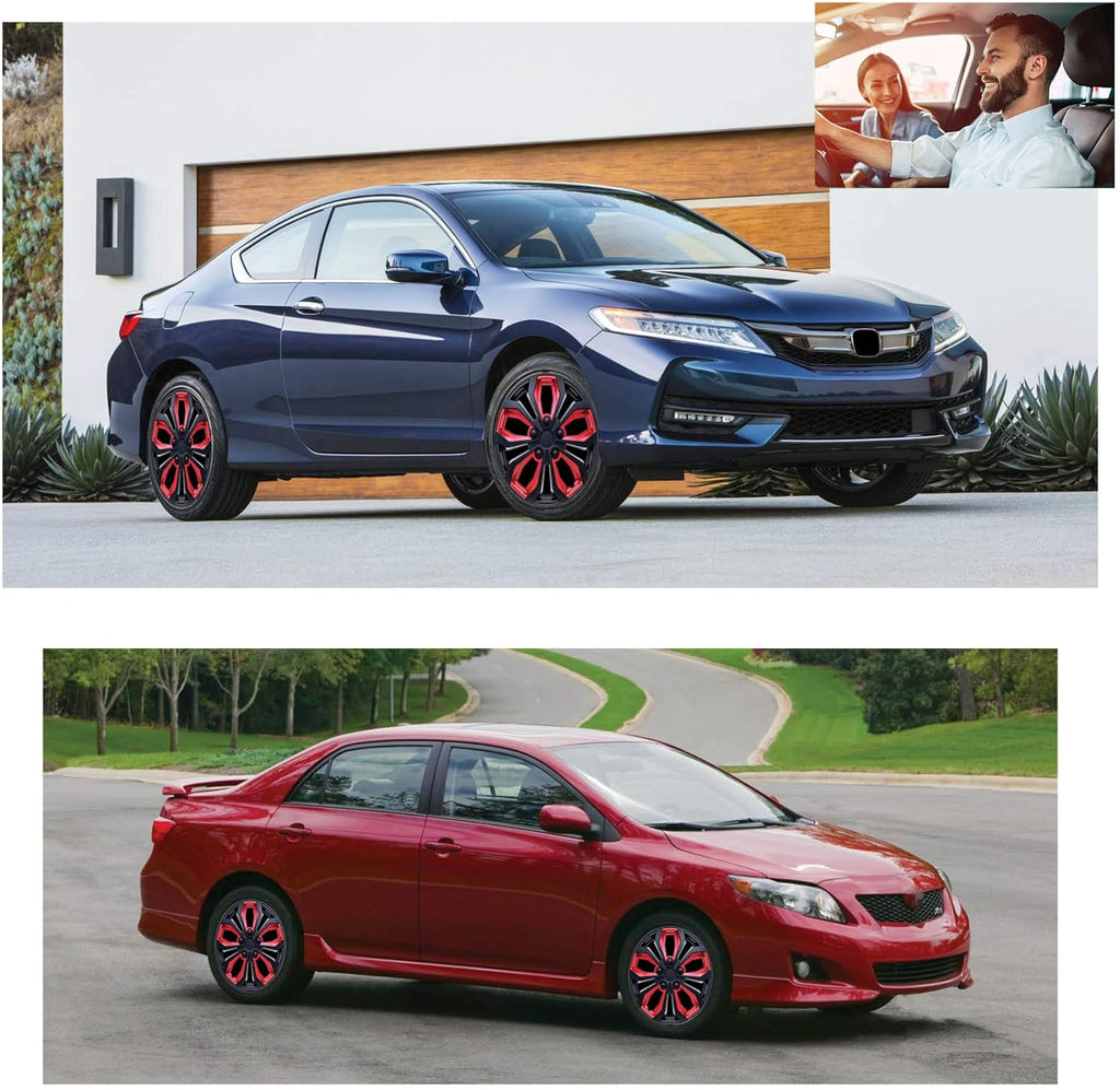 15-Inch Set of 4 Black Red Car Wheel Hubcaps P384894