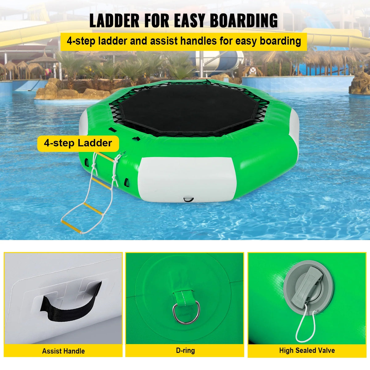 13ft Inflatable Water Bouncer, Green Water Trampoline Swim Platform Q720438