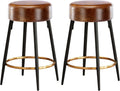 Brown Faux Leather Backless Counter Stools Set of 2 X531659