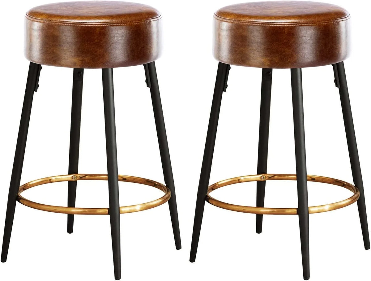 Brown Faux Leather Backless Counter Stools Set of 2 X531659