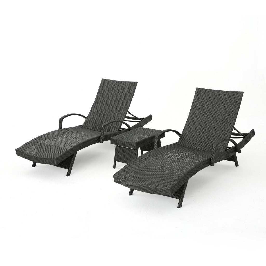 Gray 3-Piece Outdoor Wicker Chaise Lounge Set I2515