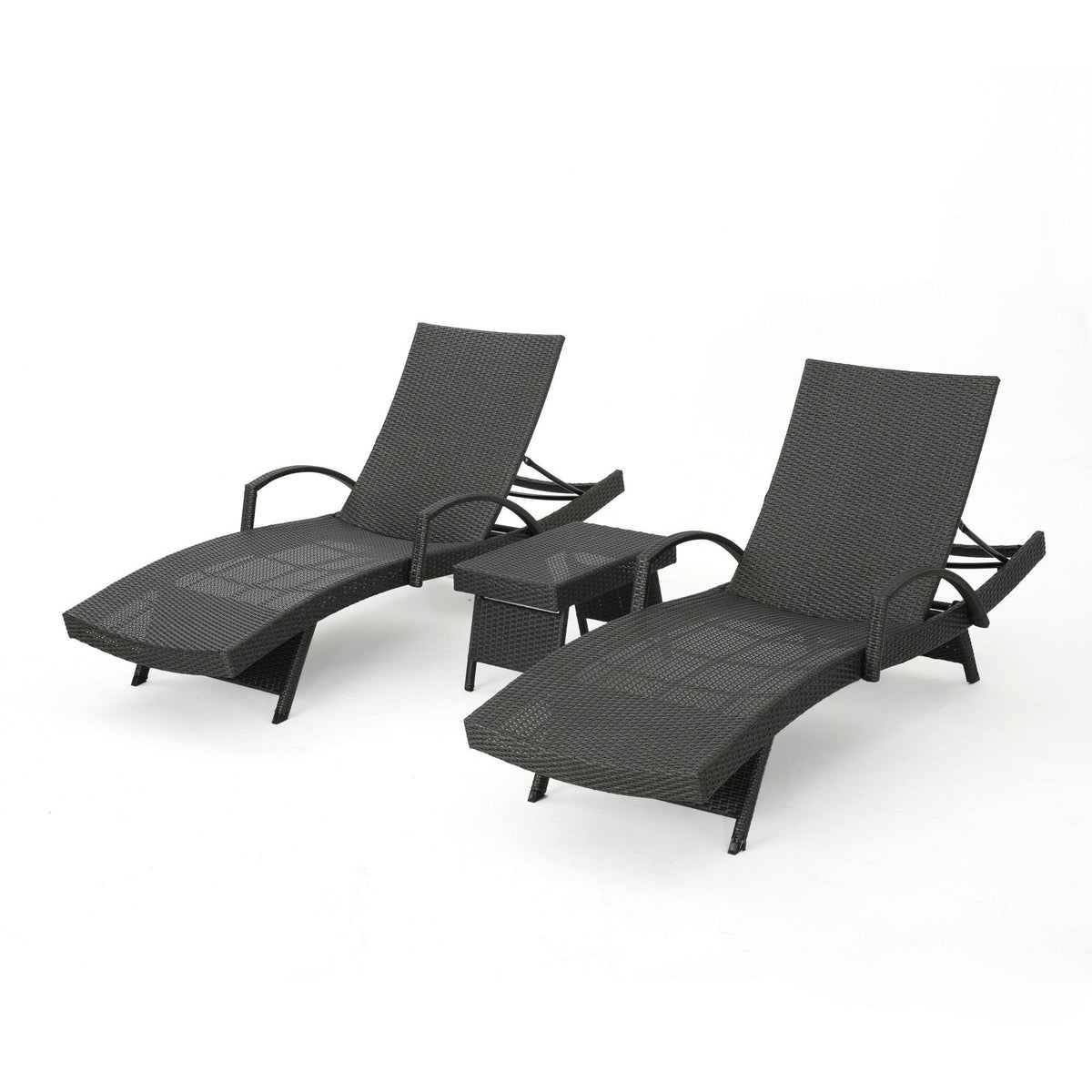 Gray 3-Piece Outdoor Wicker Chaise Lounge Set I2515