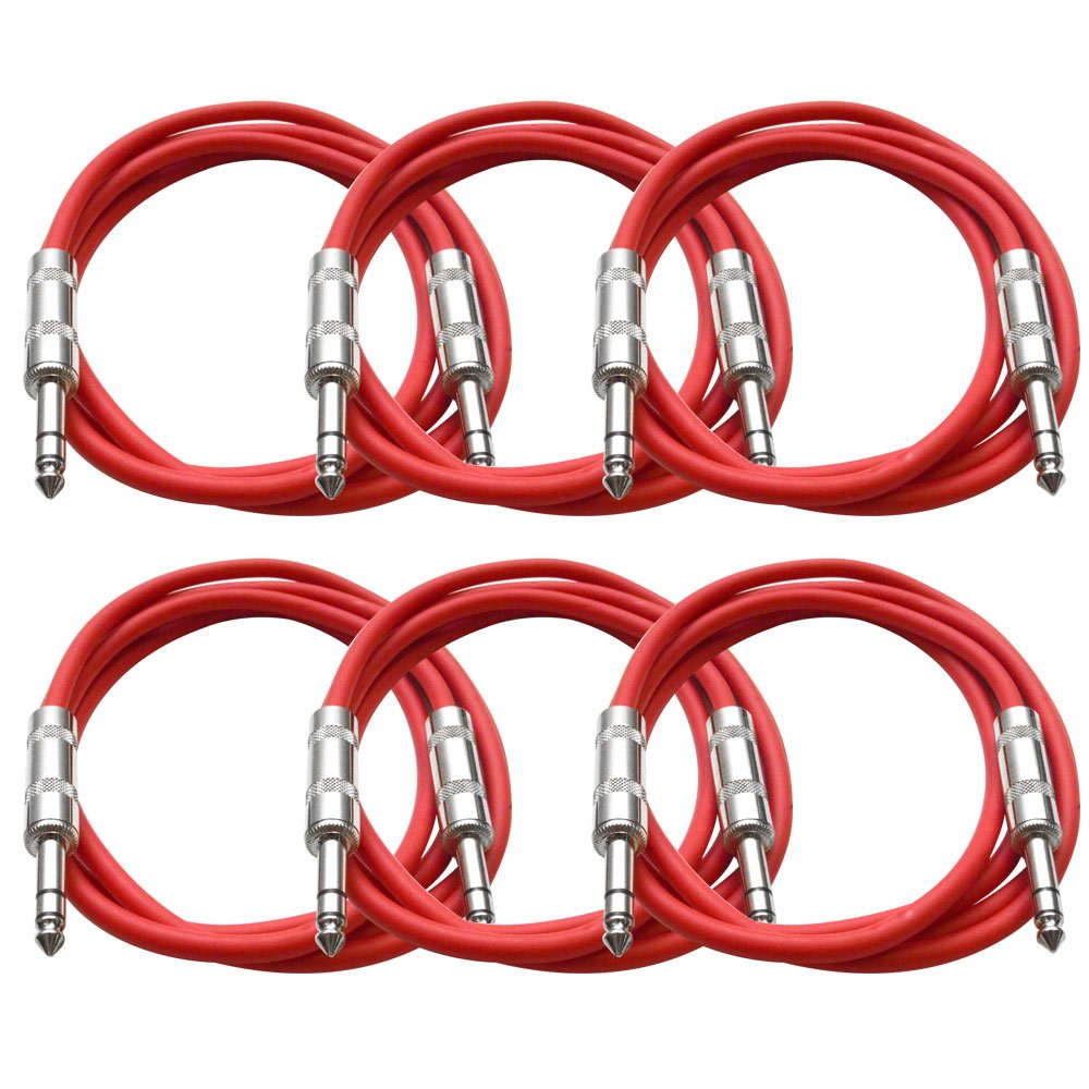 6 Pack 25 Foot Blue 1/4 TRS Patch Cable L20457